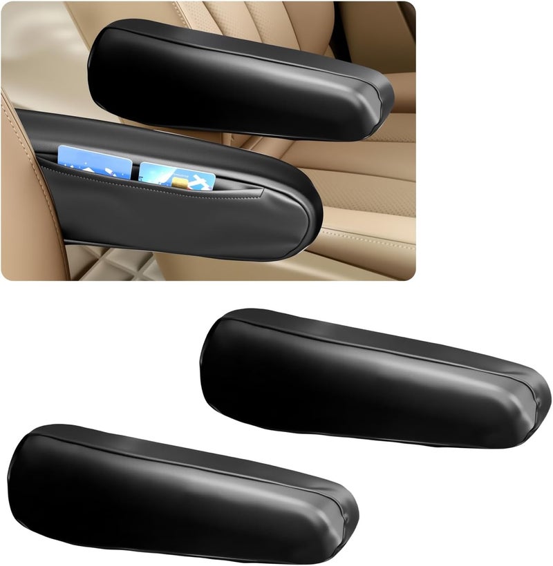Figpade 2PCS Car Armrest Cover,Leather Arm Rest Cover for Car with Side Pockets for Avoiding Scratches and Scuffs,Upgraded Cars Arm Rest Covers Pad as Cars Storage for Most Vehicles - Image 1